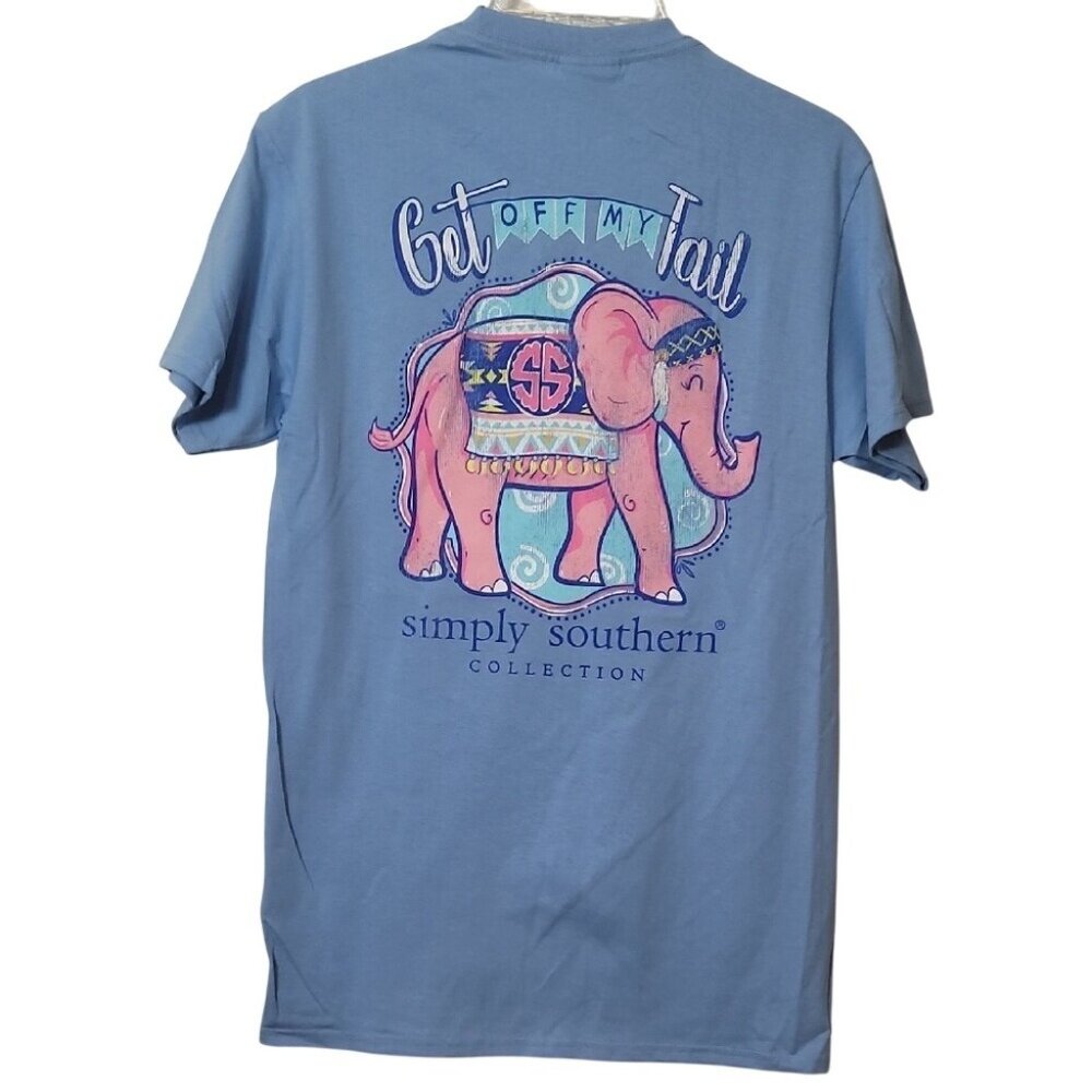 Simply Southern Womens Small Light Blue T-Shirt "Get Off My Tail" Elephant Graph - Picture 3 of 11